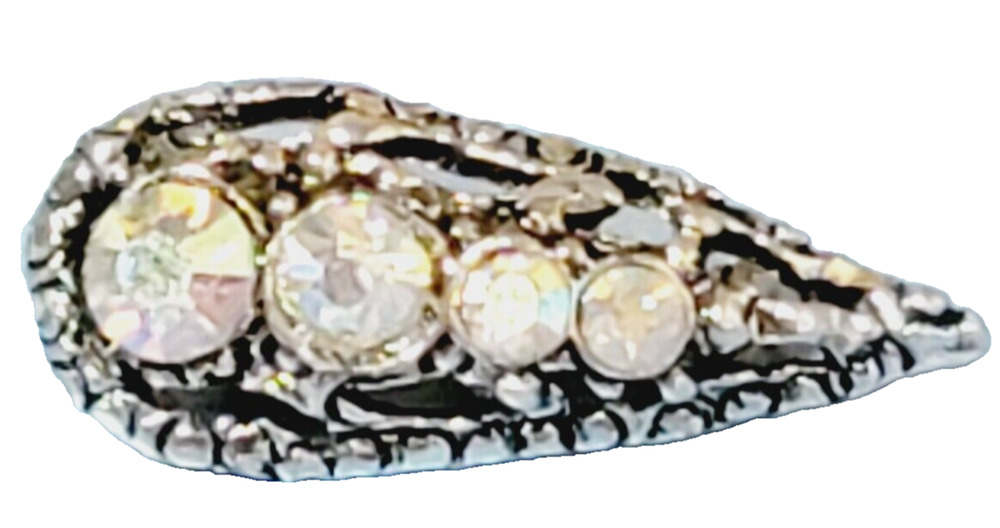 Vintage Rhinestone Leaf Brooch Pin Aurora Borealis Rhinestones Wedding so-20